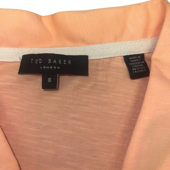 Ted Baker Mens Cotton Polo Shirt 6 XL Orange Peach Short Sleeve - Picture 5 of 9